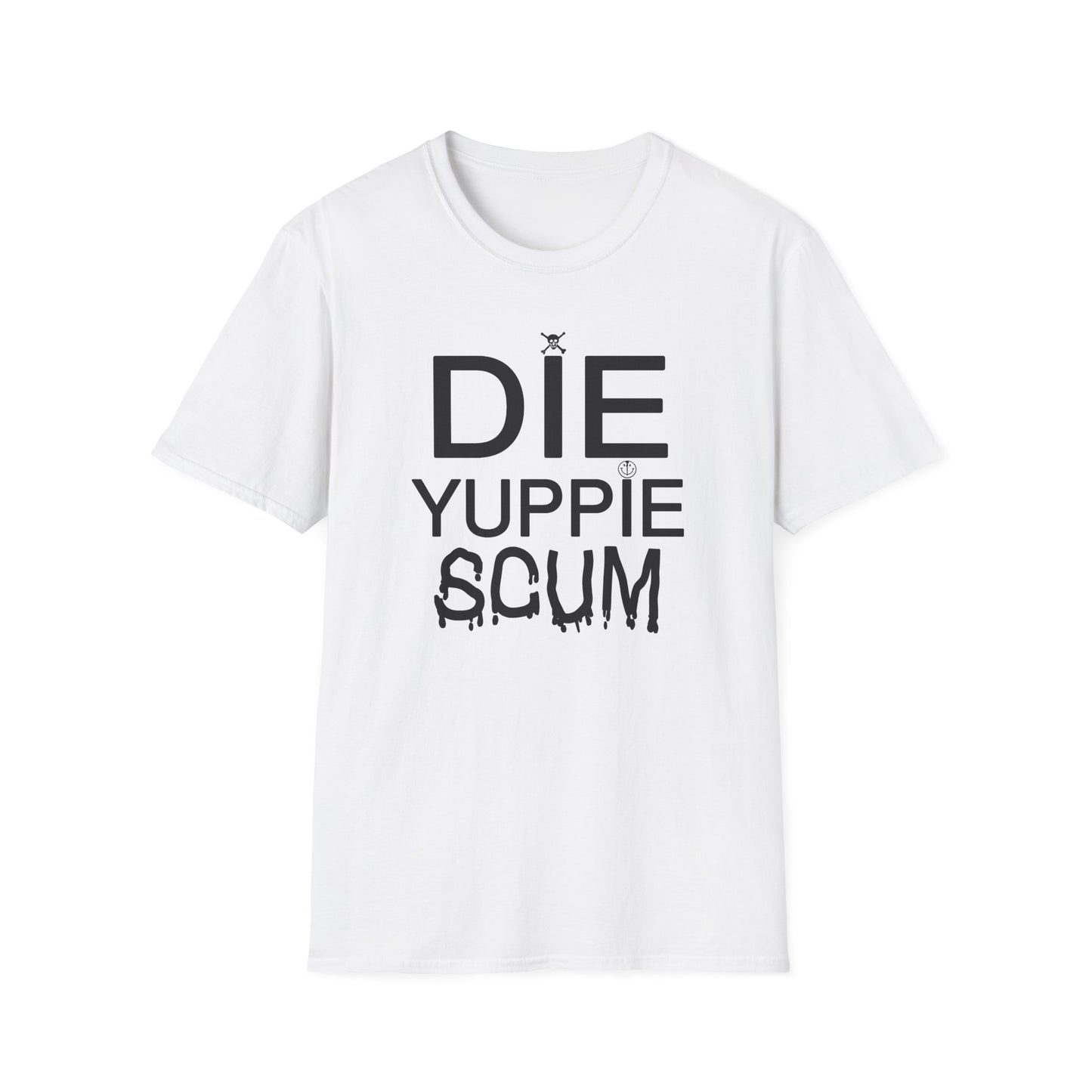 1980s new york inspired anti gentrification message die yuppie scum! tshirt