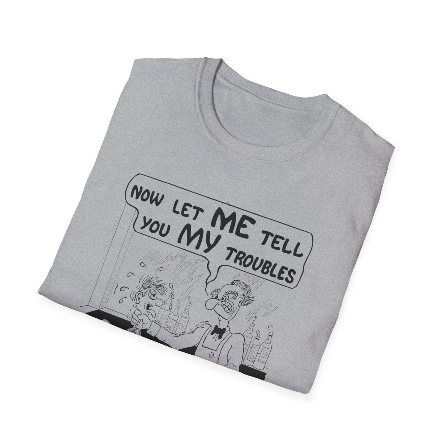 vintage postcard comic now let me tell you my troubles bartender tshirt