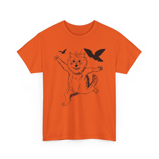 louis wain scared cat sketch running from birds tshirt