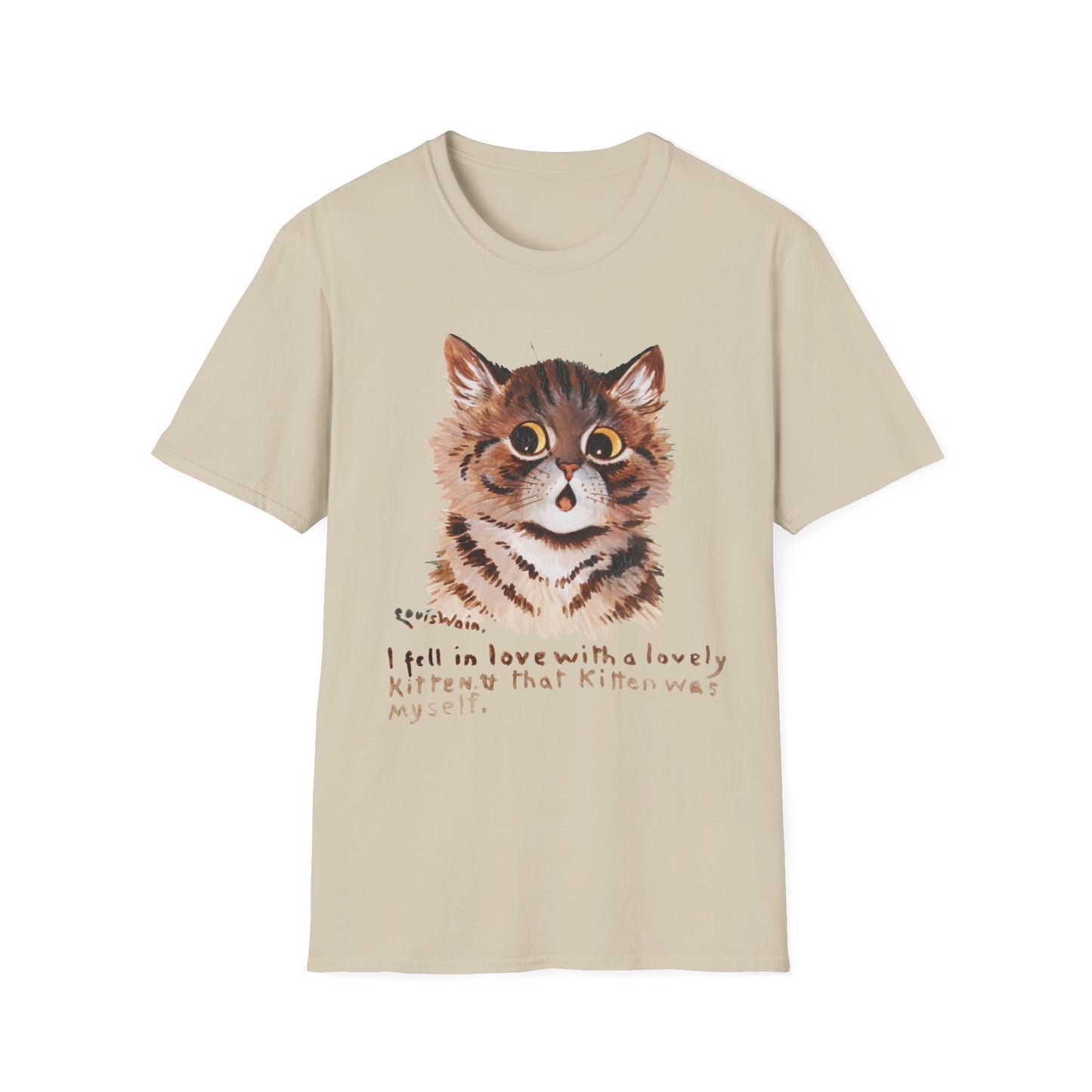 1920s louis wain cat painting "i fell in love with a lovely kitten, & that kitten was myself" tshirt