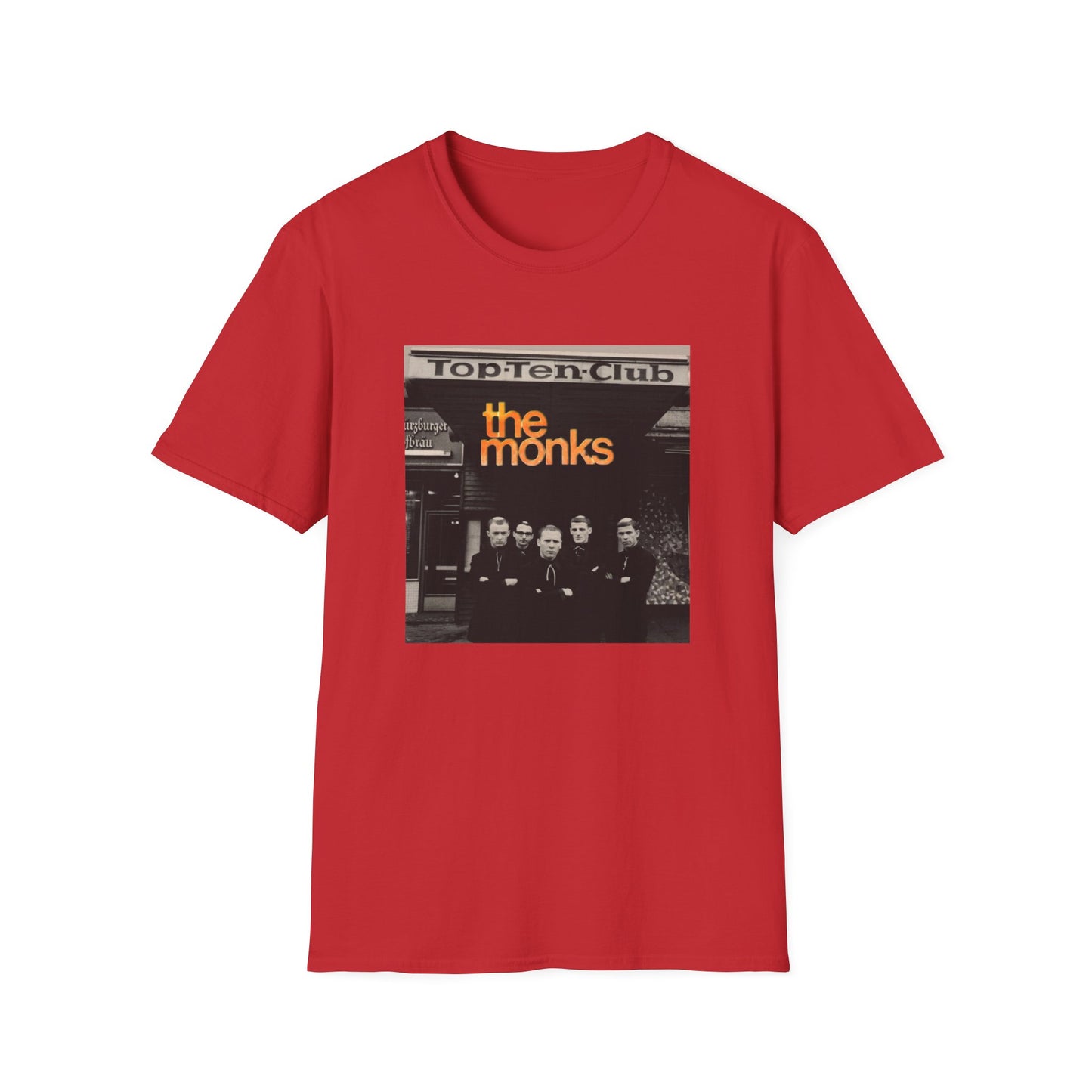 1960s experimental rock n roll band the monks in front of the top ten club tshirt