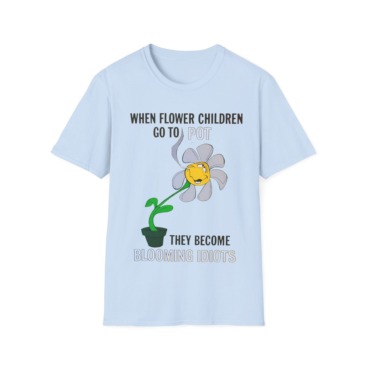 1960s/70s anti-drug poster tshirt "when flower children go to pot, they become blooming idiots?" by smartset smarteen s.o.s tshirt