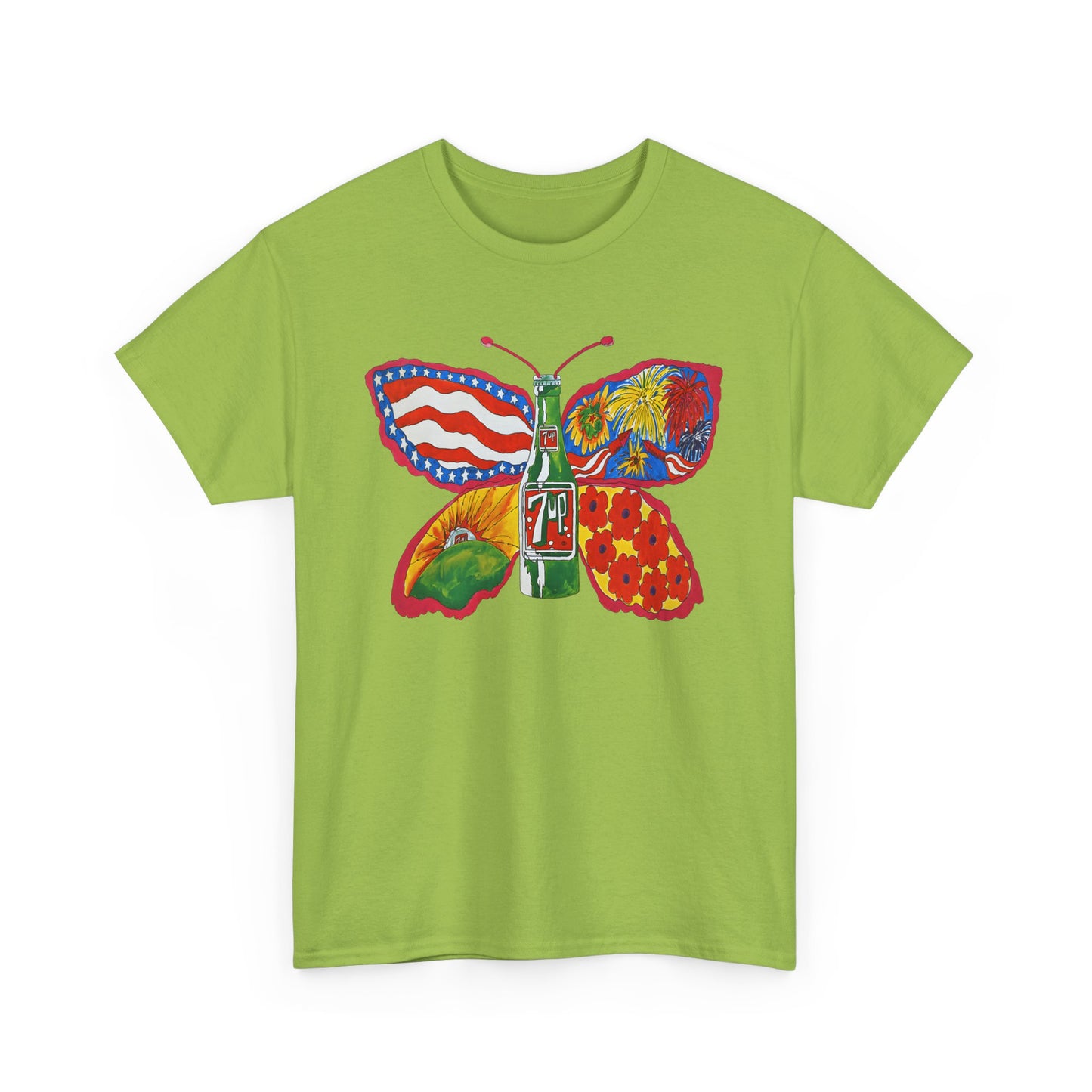 1971 psychedelic ad for 7 up butterfly and bottle reproduction custom edit tshirt