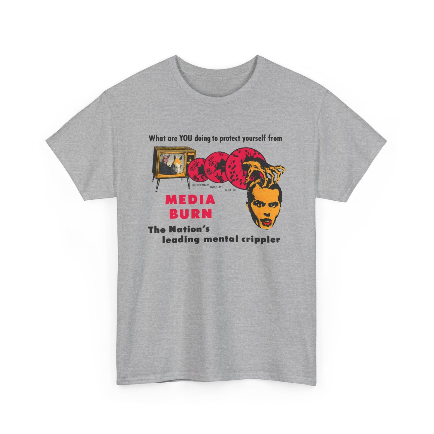 media burn the nation's leading mental crippler 1960s comix graphic tshirt