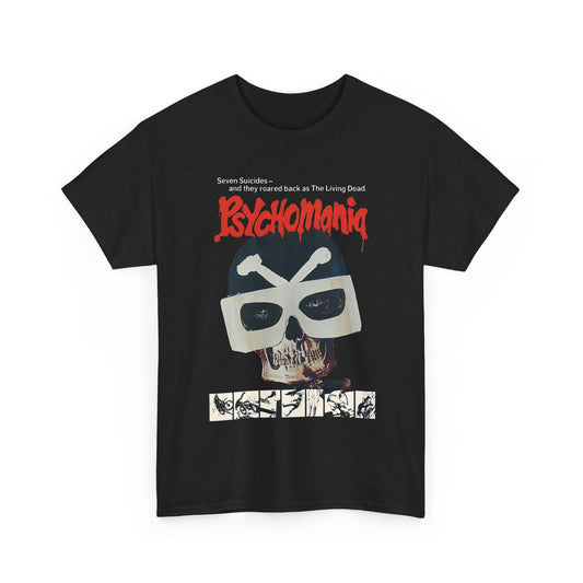 1973 psychomania movie poster with lettering tshirt