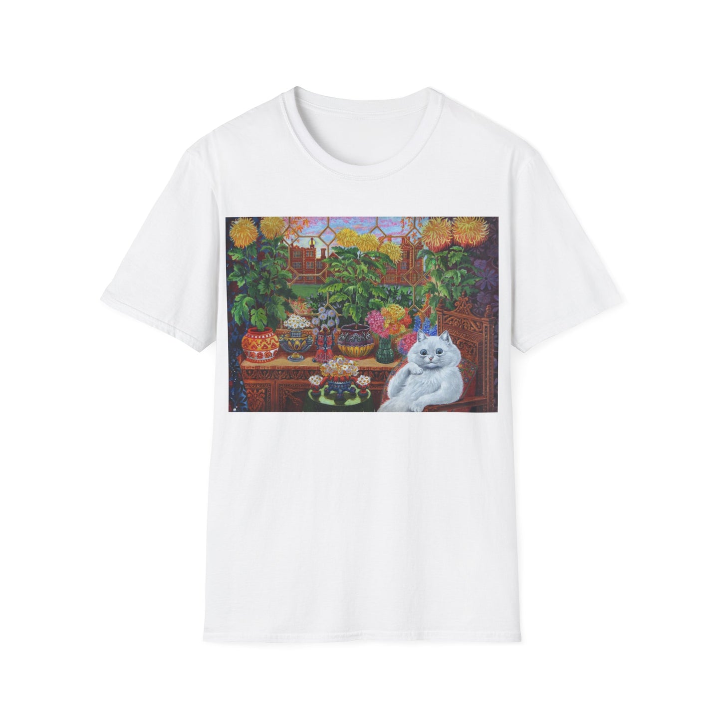 louis wain thinking cat with flowers tshirt