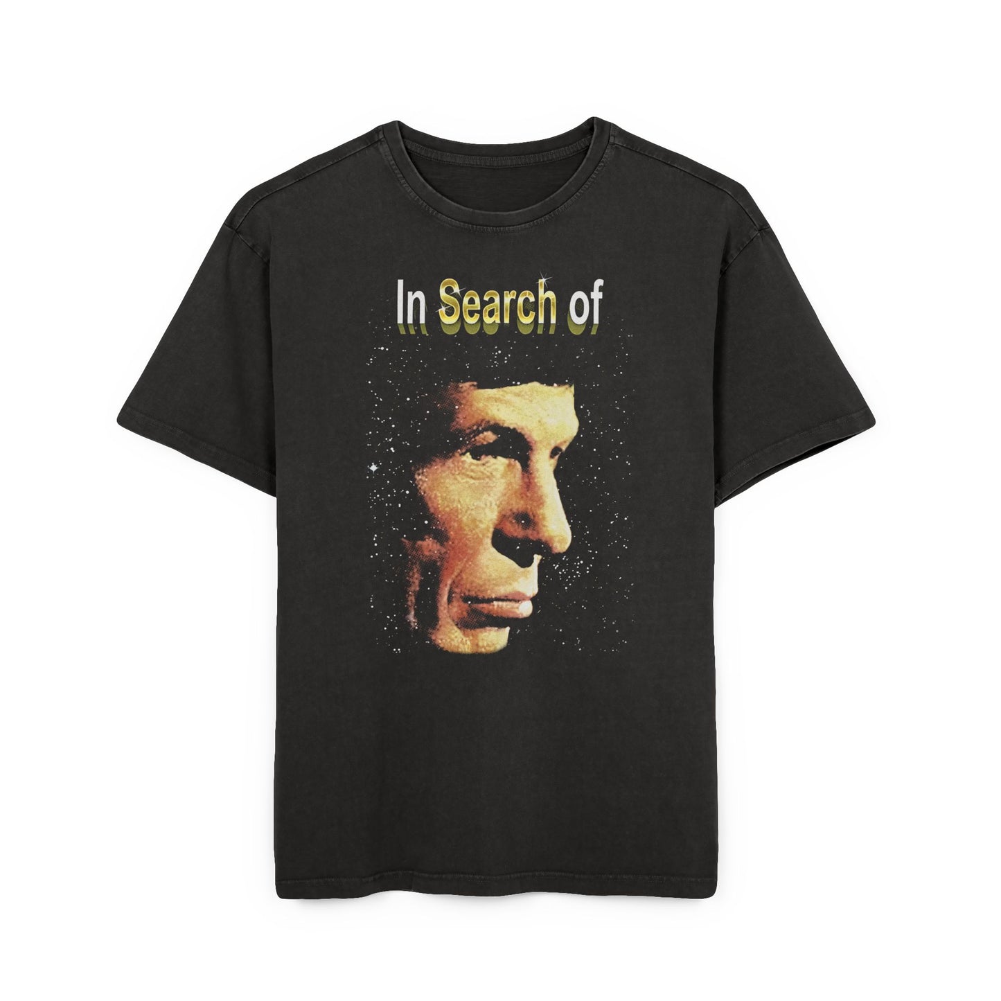 vintage in search of... with leonard nimoy tv show reproduction graphic acid washed oversize tshirt