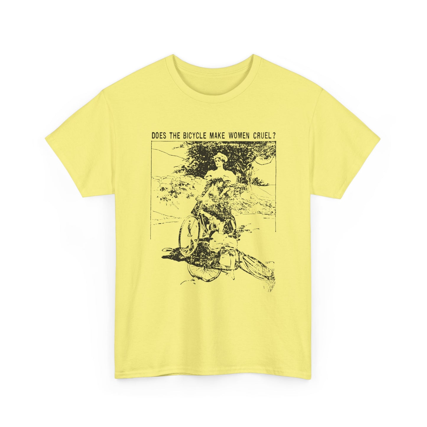 1897 cartoon does the bicycle make women cruel? reproduction tshirt