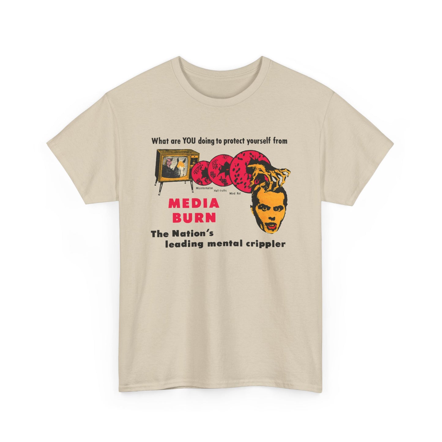 media burn the nation's leading mental crippler 1960s comix graphic tshirt