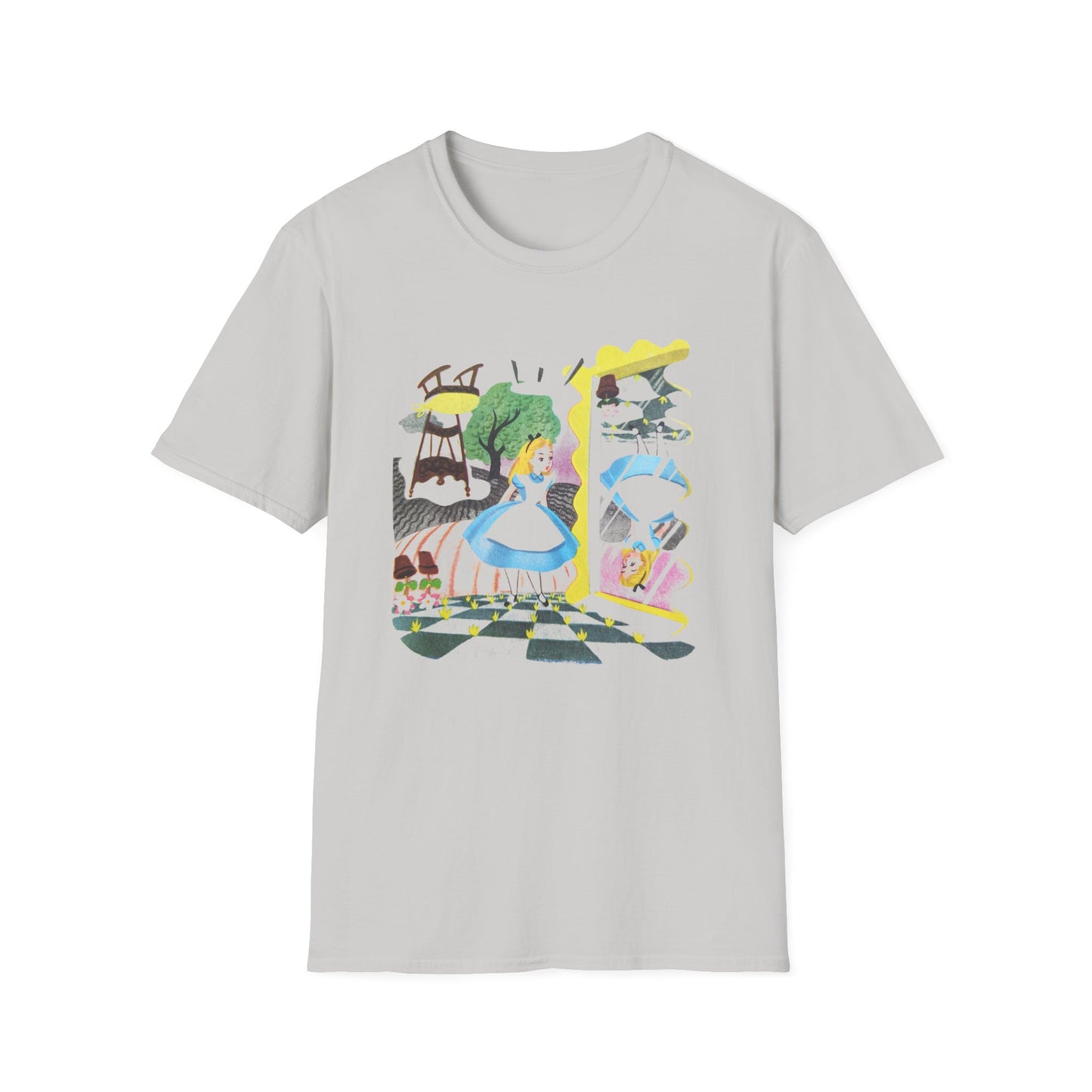 alice in wonderland alice through the looking glass upsidedown illustration tshirt