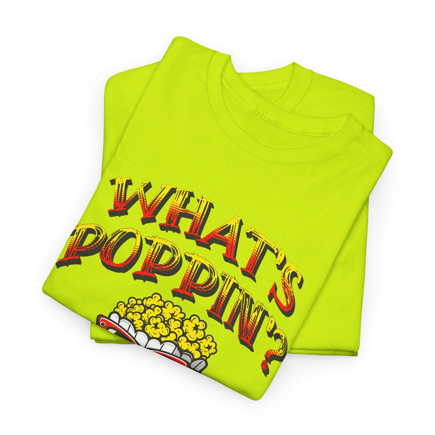 what's poppin' cool popcorn bag guy tshirt