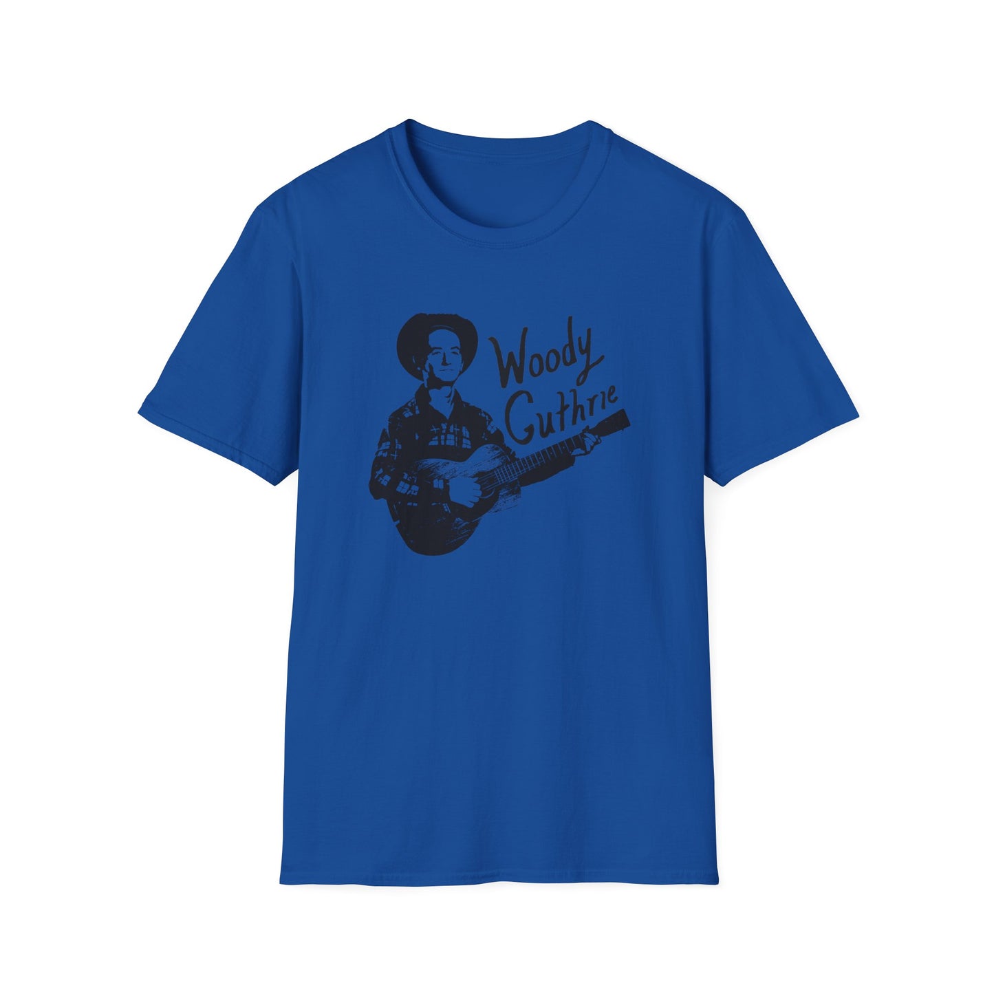 woody guthrie playing his guitar fan art tshirt