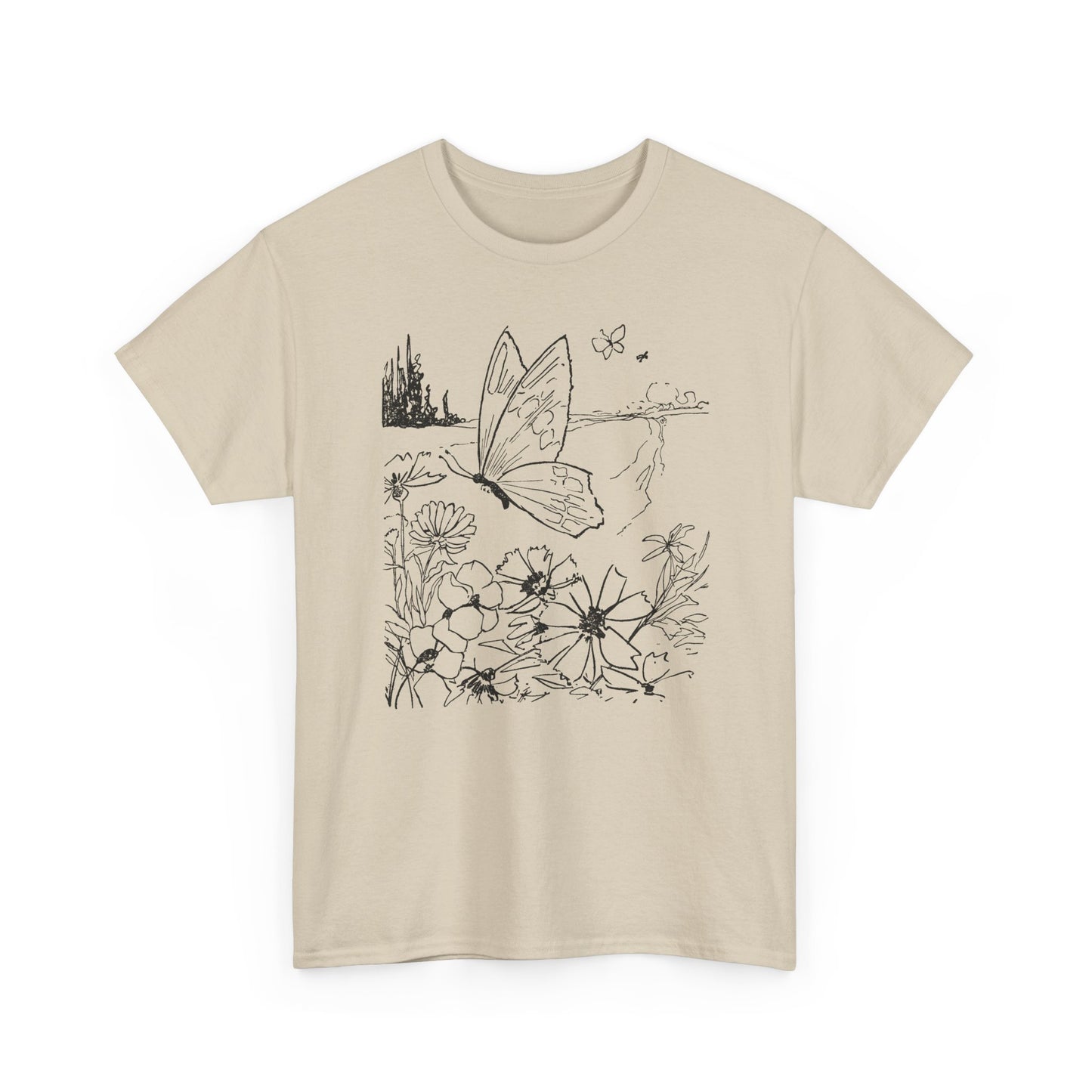 vintage butterfly and flower illustration reproduction tshirt