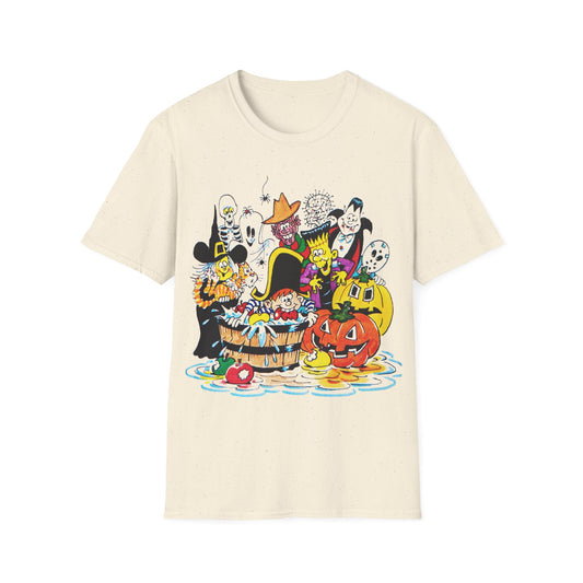 adorable cartoon witches, skeletons, jasons, freddys, and pumpkins halloween tshirt