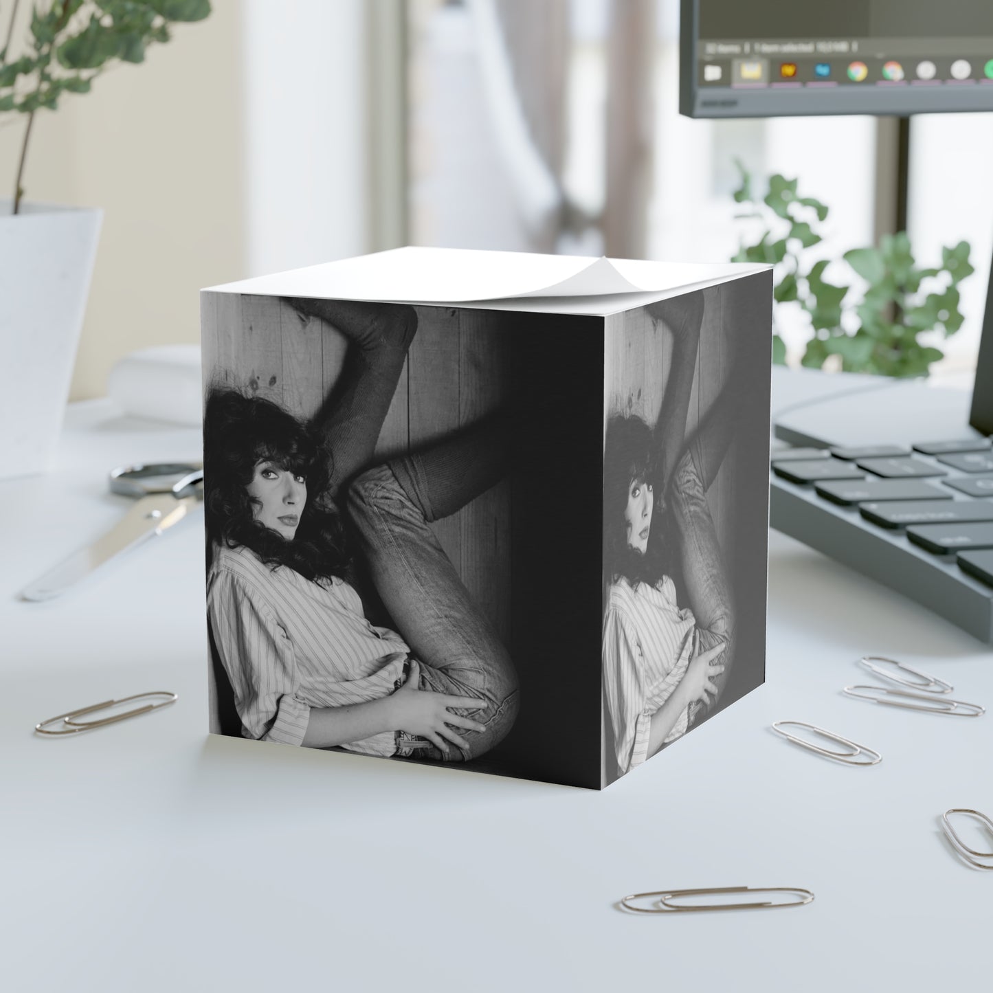 kate bush in a cube (note cube writing paper)