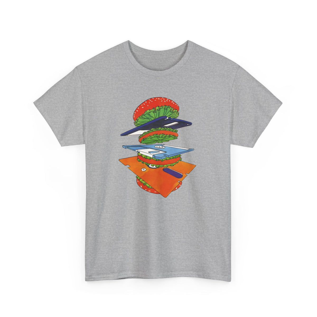 1989 uncredited art from micro mag floppy disc burger tshirt