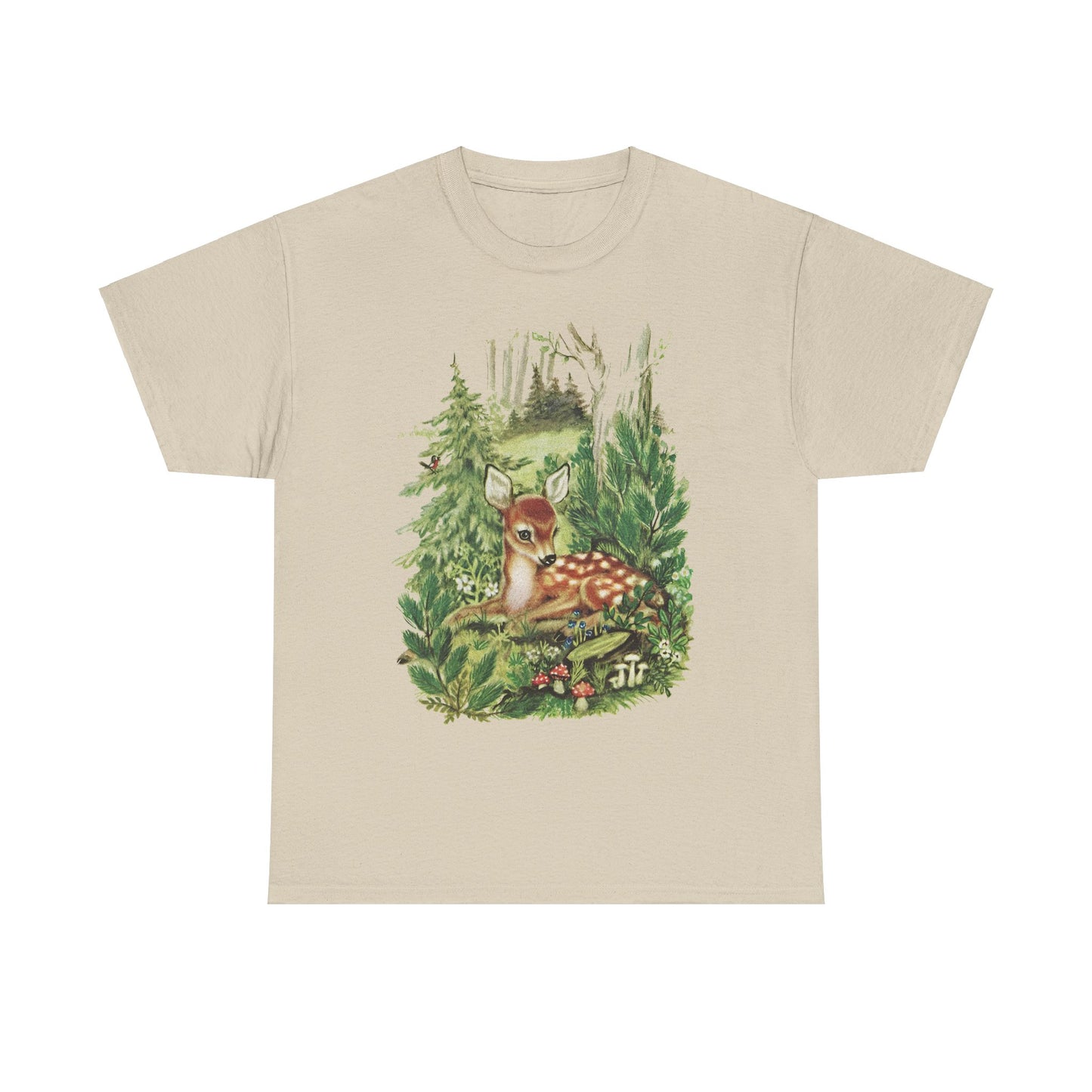 1947 cute deer in the forest illustration by adele werber for the book animal babies reproduction tshirt