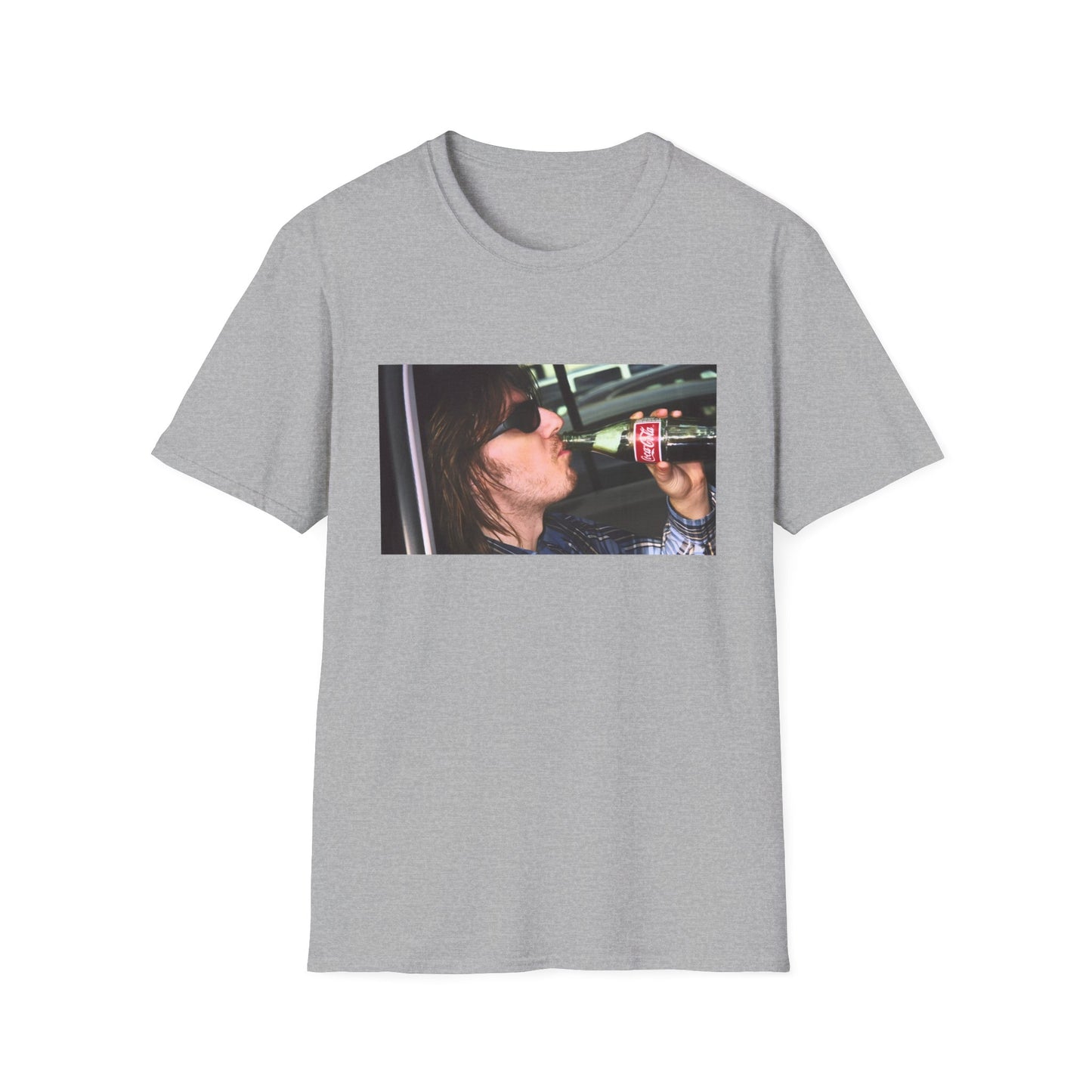 mitch hedberg drinking a soda photo tshirt, unisex softstyle