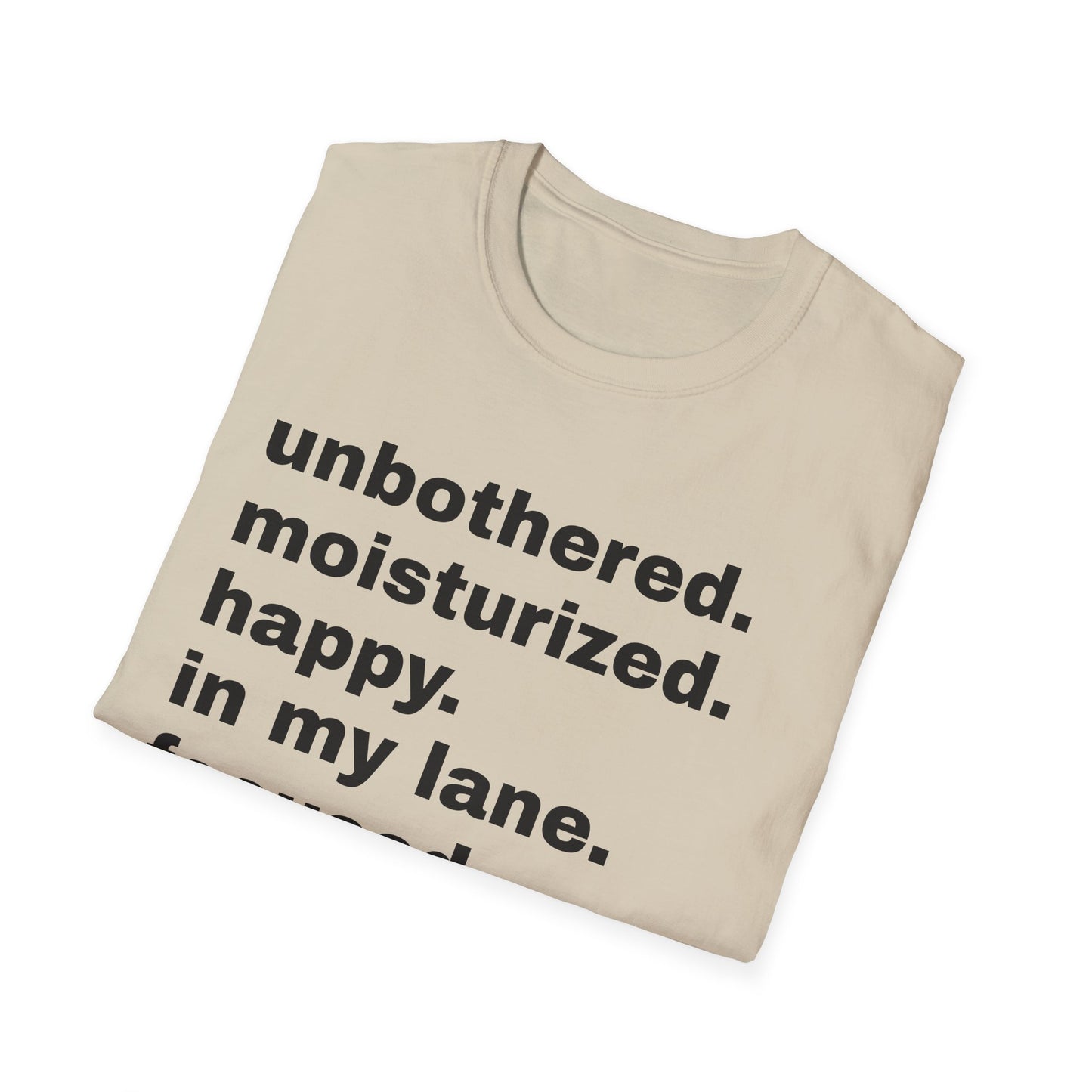 unbothered. moisturized.  happy.  in my lane.  focused.  flourishing. tshirt