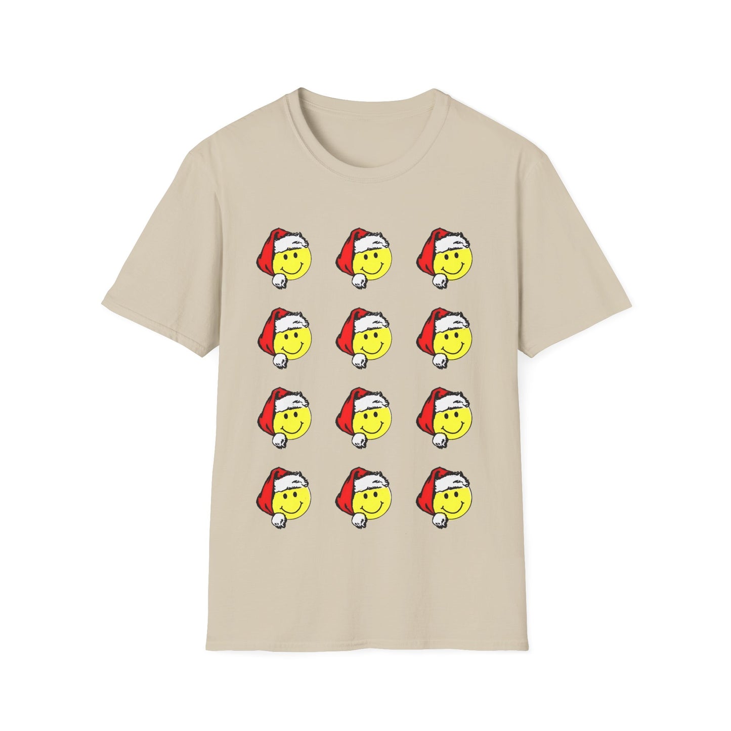 1980s sticker pack of happy face santas on a tshirt