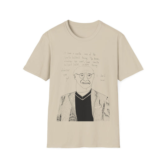 original drawing larry david ordering a vanilla latte bullshit thing on a tshirt