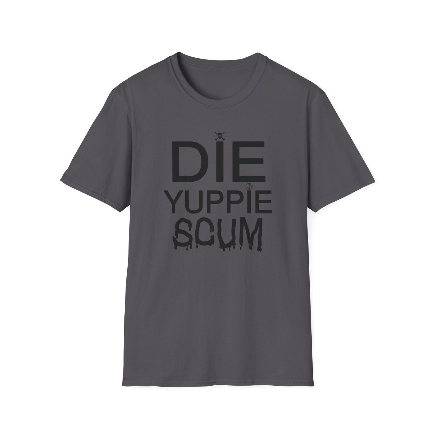 1980s new york inspired anti gentrification message die yuppie scum! tshirt
