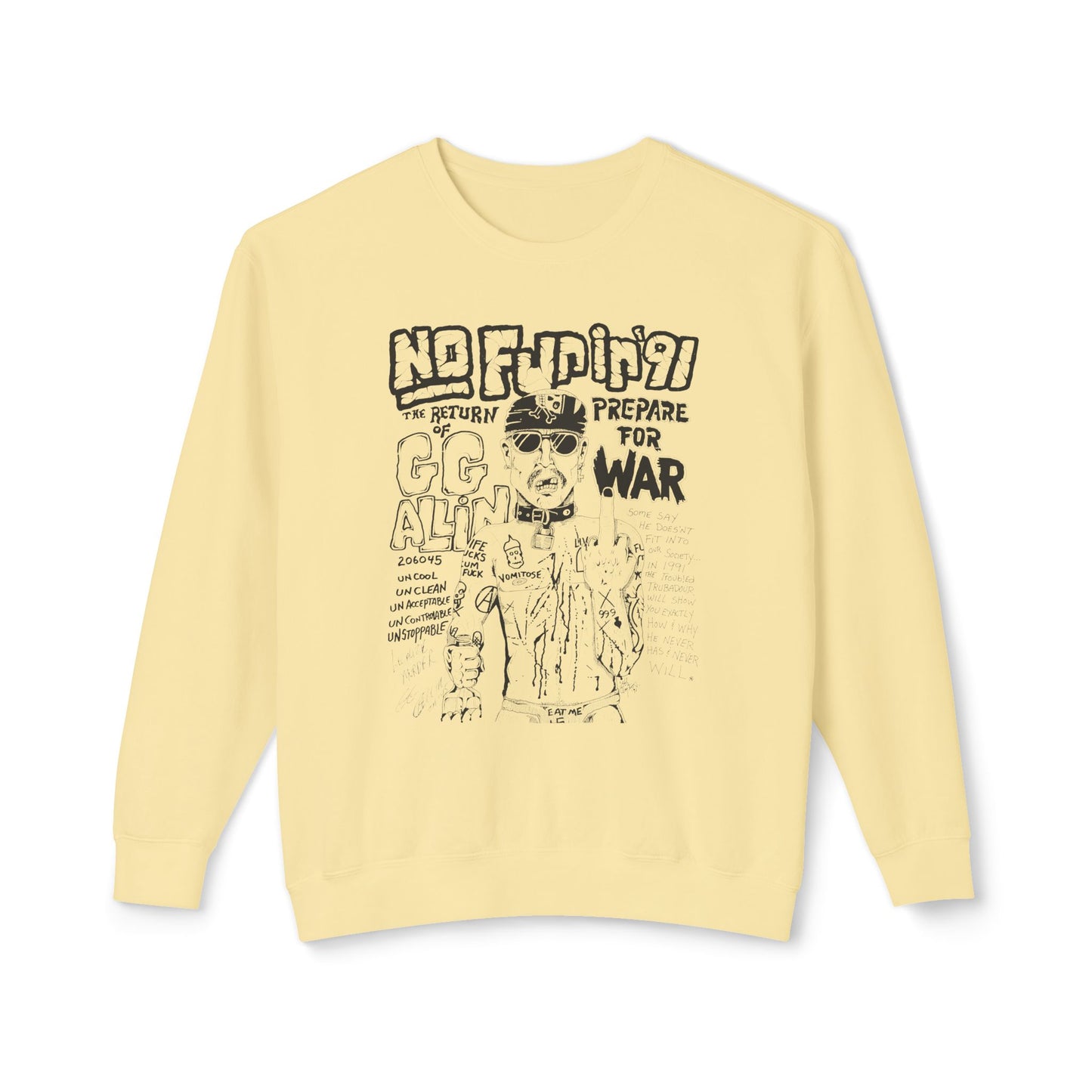 no fun in '91 gg allin show poster 100% cotton sweatshirt