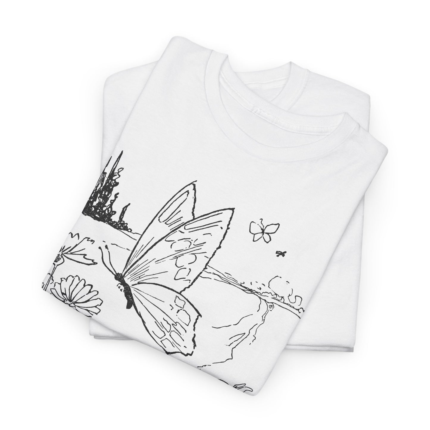 vintage butterfly and flower illustration reproduction tshirt