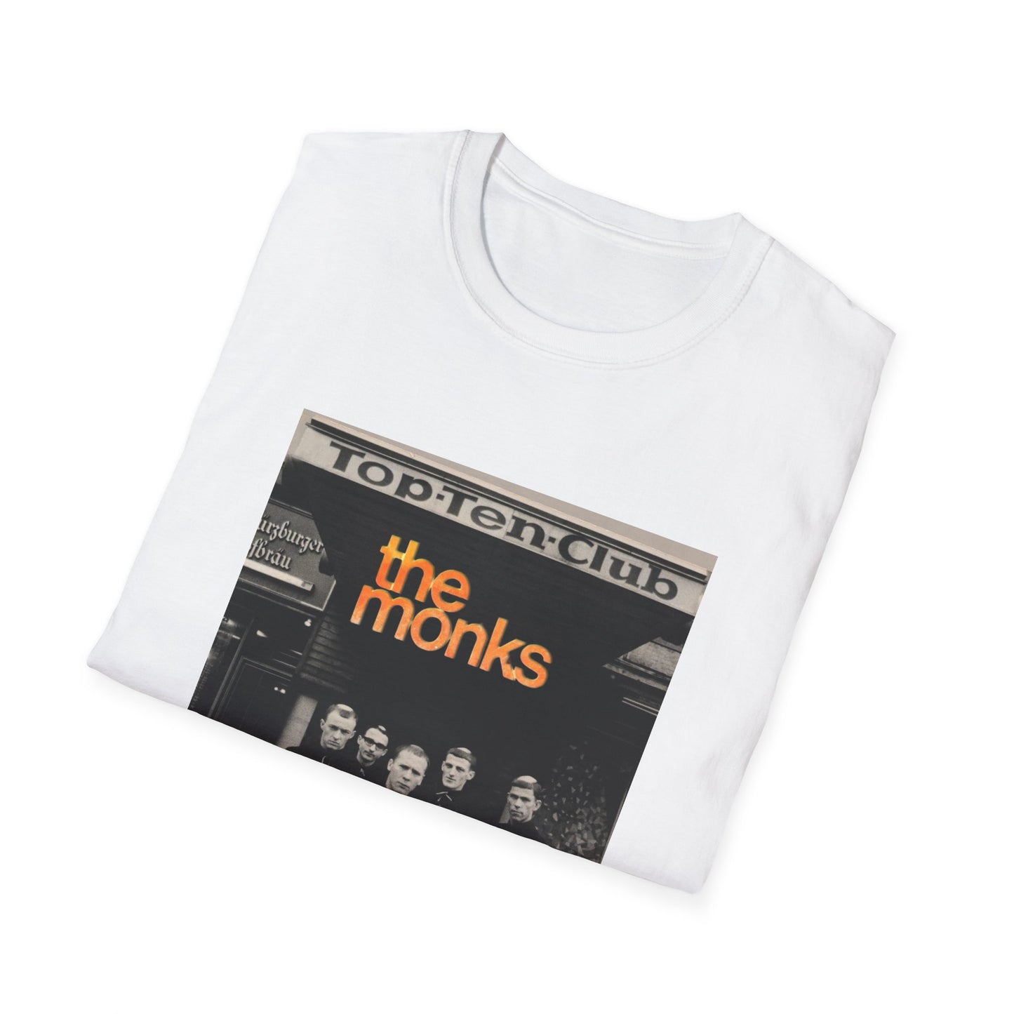 1960s experimental rock n roll band the monks in front of the top ten club tshirt