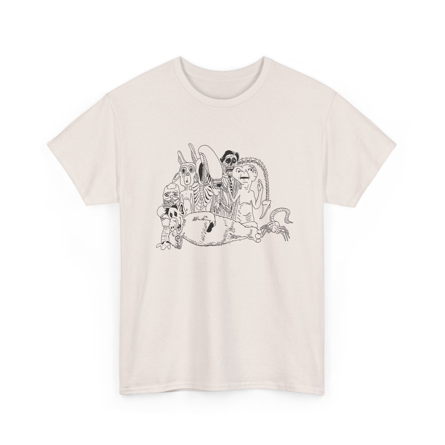 original drawing xenomorph and friends in black and white tshirt