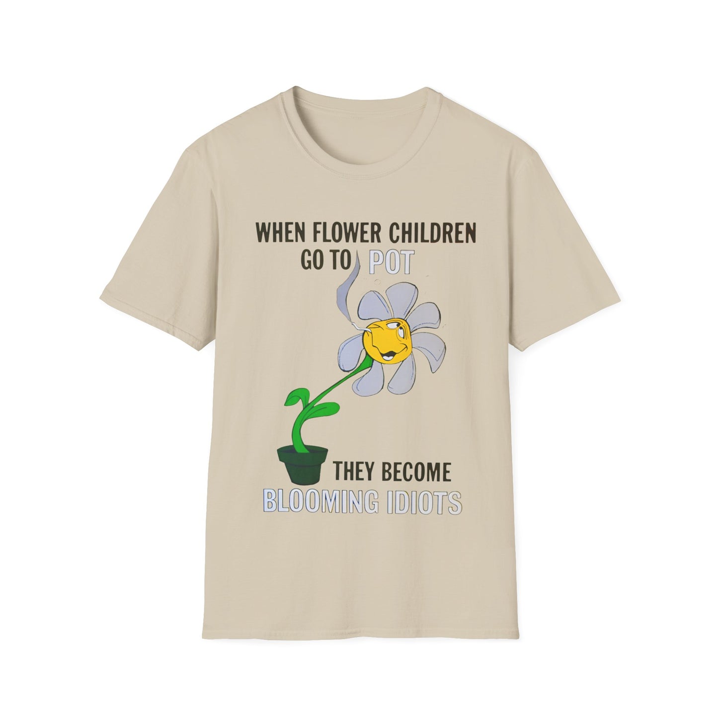 1960s/70s anti-drug poster tshirt "when flower children go to pot, they become blooming idiots?" by smartset smarteen s.o.s tshirt