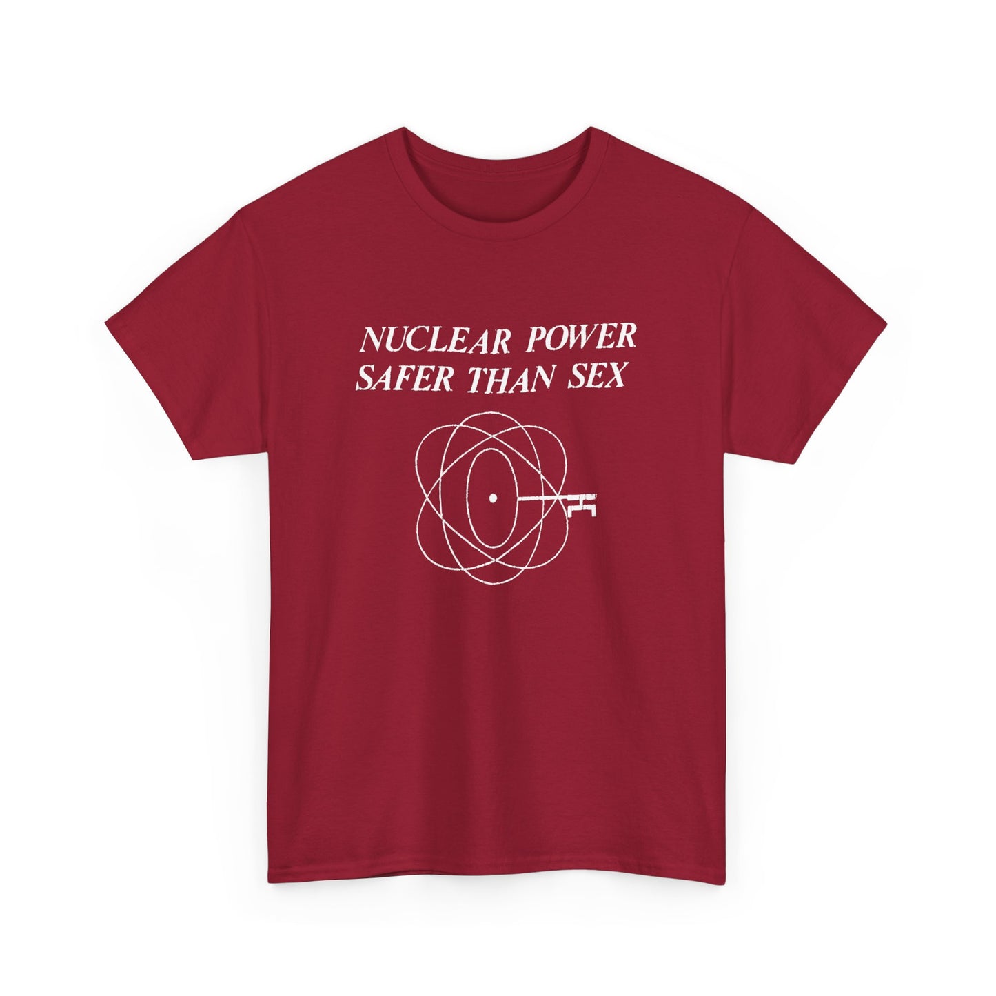 vintage 1970s design "nuclear power safer than sex" tshirt