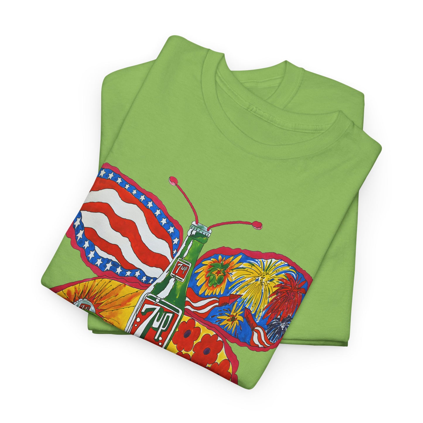 1971 psychedelic ad for 7 up butterfly and bottle reproduction custom edit tshirt