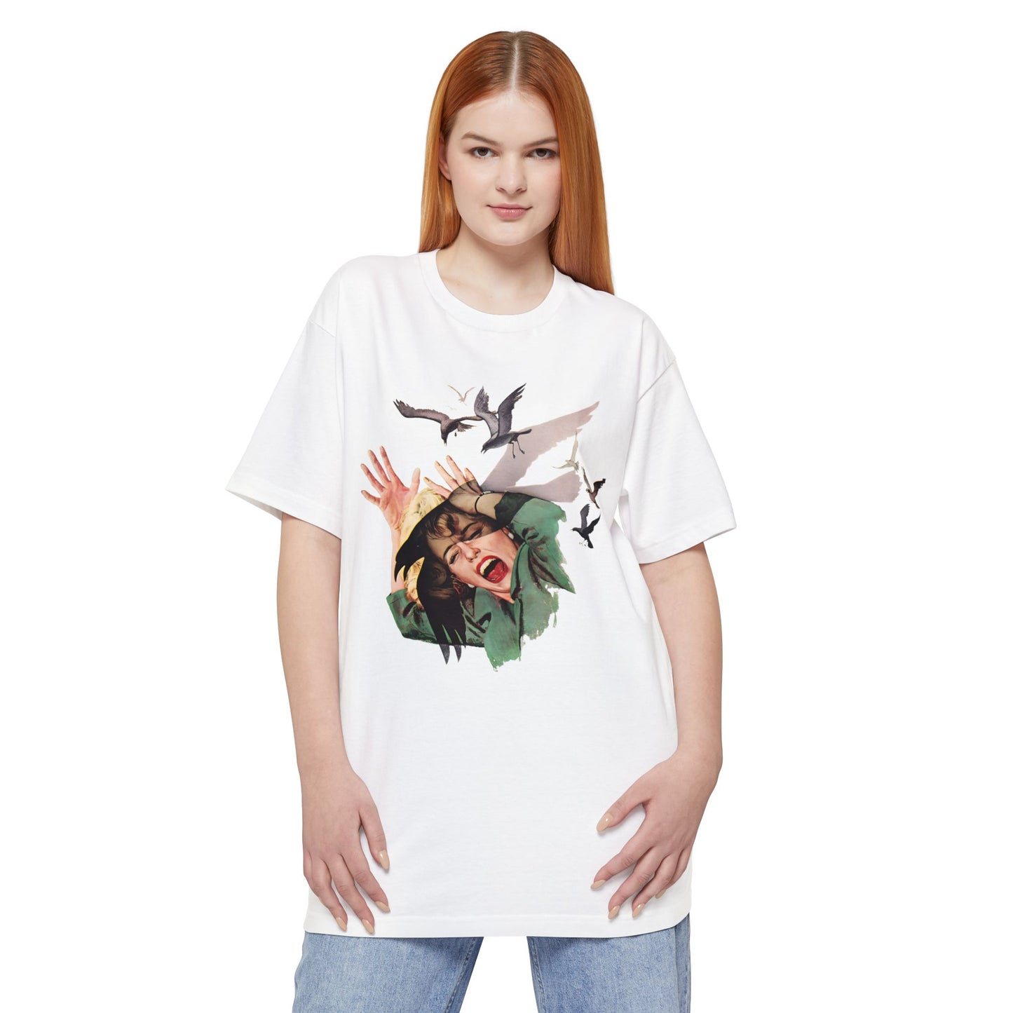 oversized alfred hitchcock's the birds movie ad poster 1963 reproduction unisex tall beefy tshirt