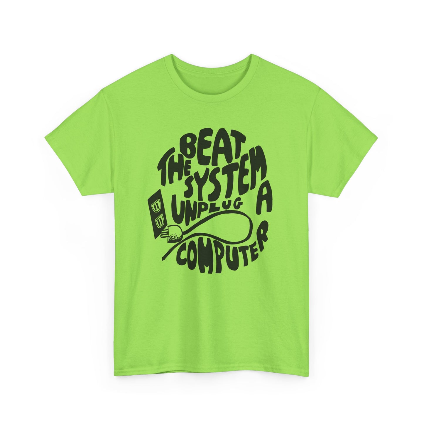 1970s beat the system unplug a computer reproduction tshirt