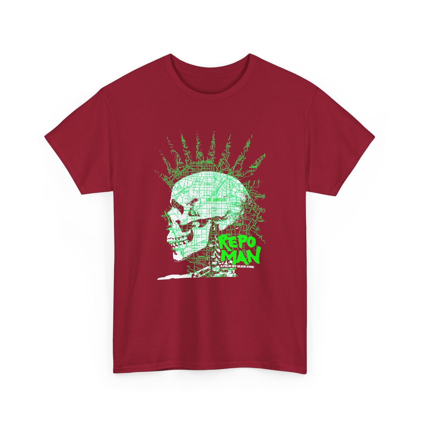 repo man skull punk in green tshirt
