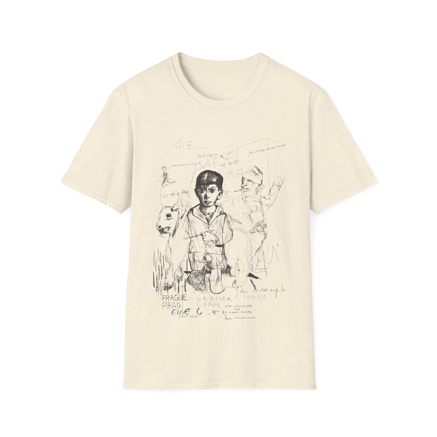 1985 stephane mandelbaum drawing "die portrait von kafka" on a tshirt