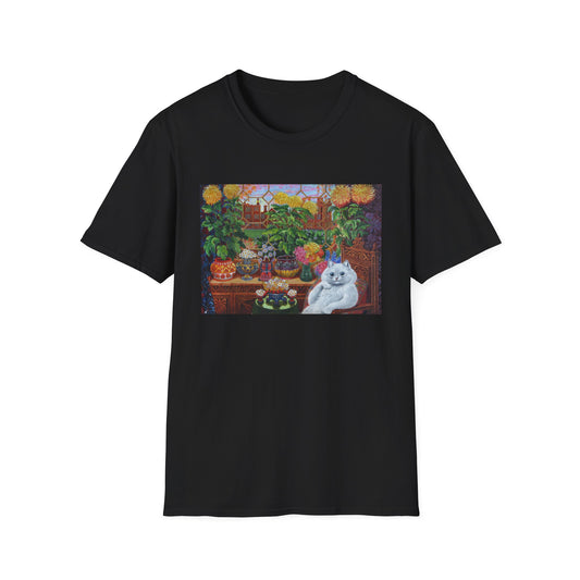 louis wain thinking cat with flowers tshirt