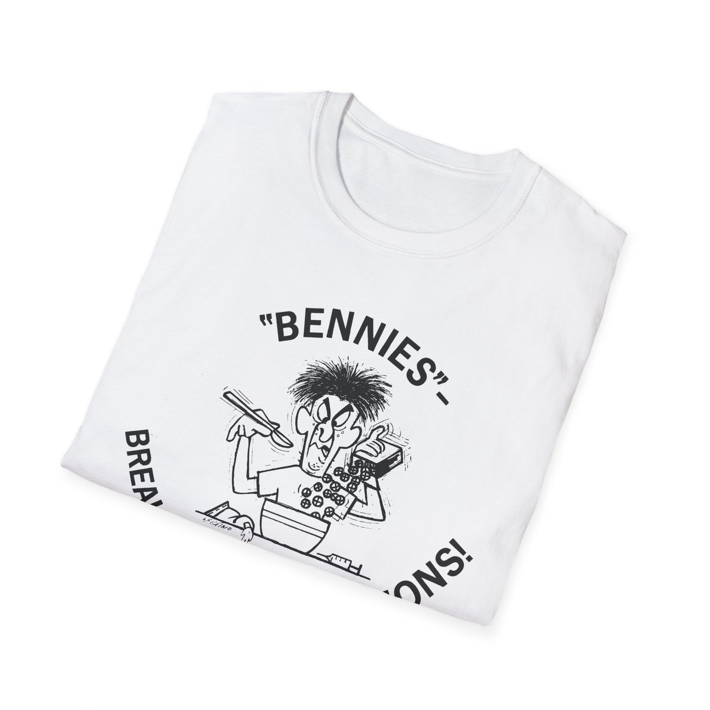 1960s/70s anti-drug poster tshirt "bennies - breakfast of chumpions! chumps are never champs!" by smartset smarteen s.o.s tshirt