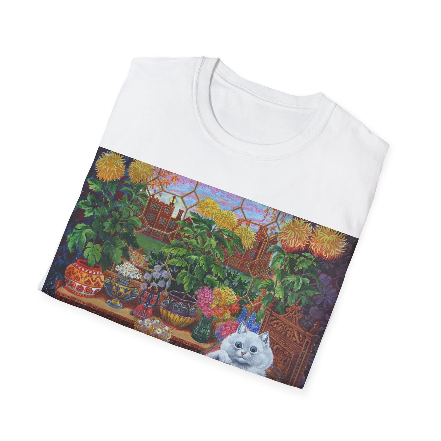 louis wain thinking cat with flowers tshirt