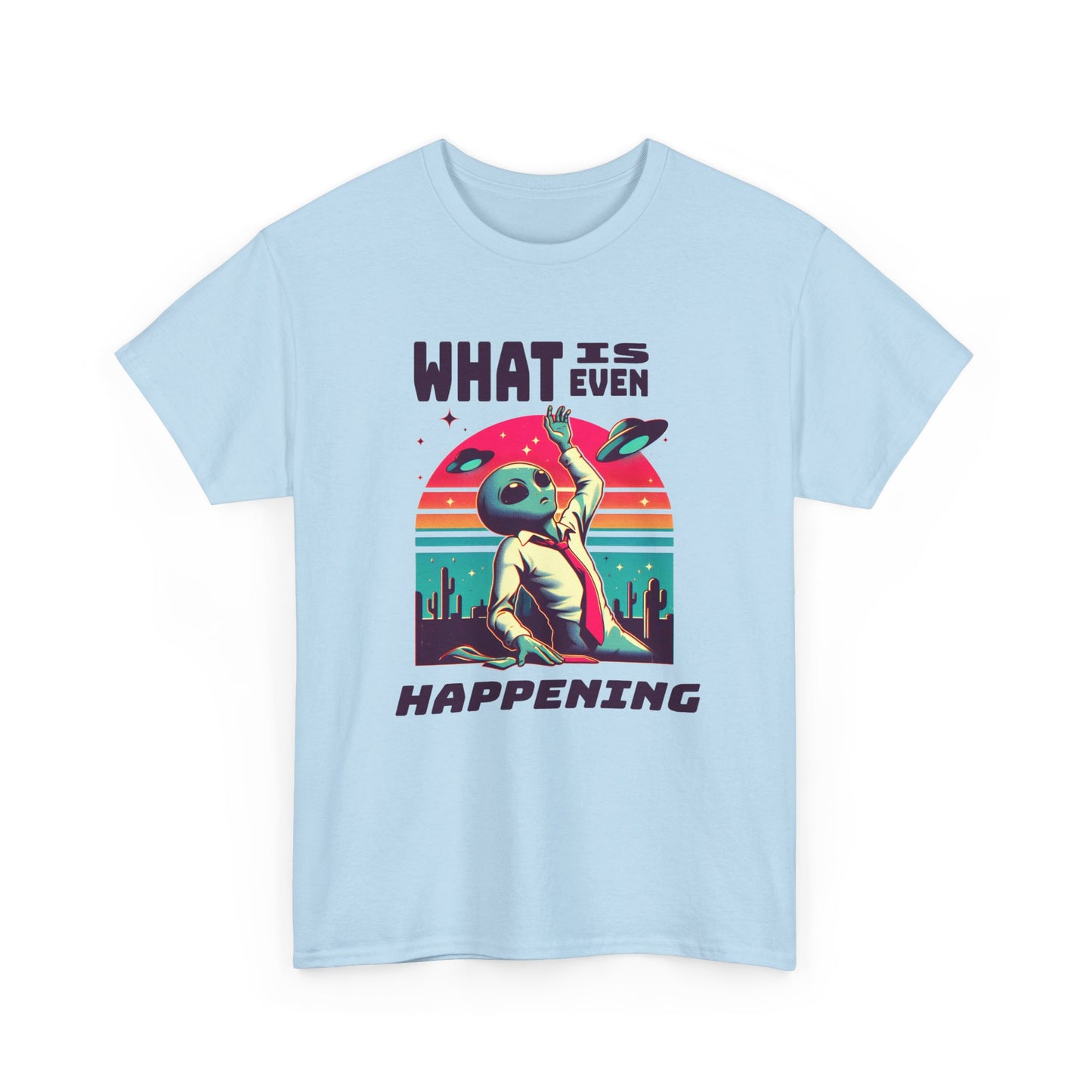 what is even happening floating businessman alien tshirt