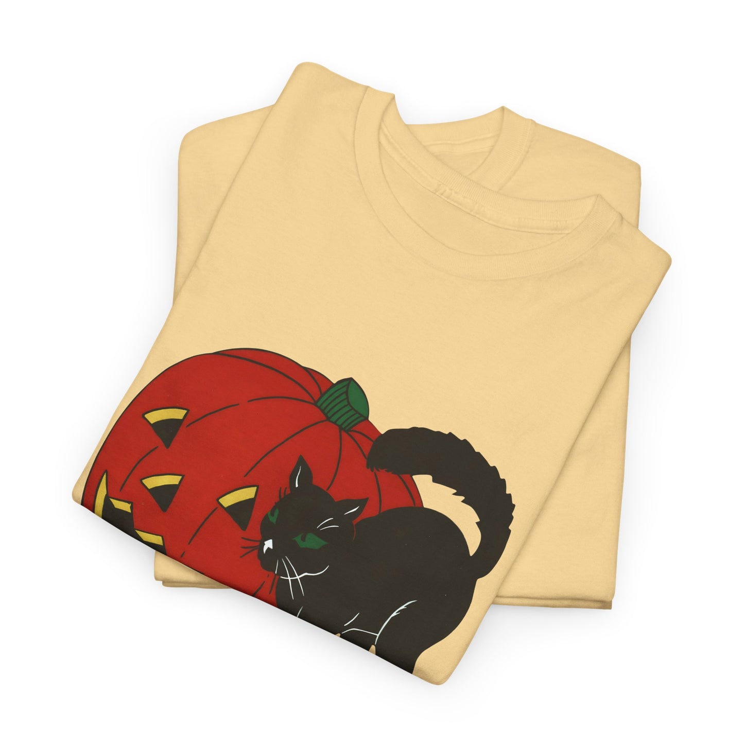vintage 1960s halloween jack o lantern and black cat reproduction tshirt