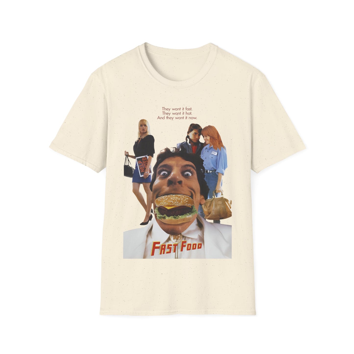 1989 low budget comedy "fast food" movie poster tshirt, unisex softstyle