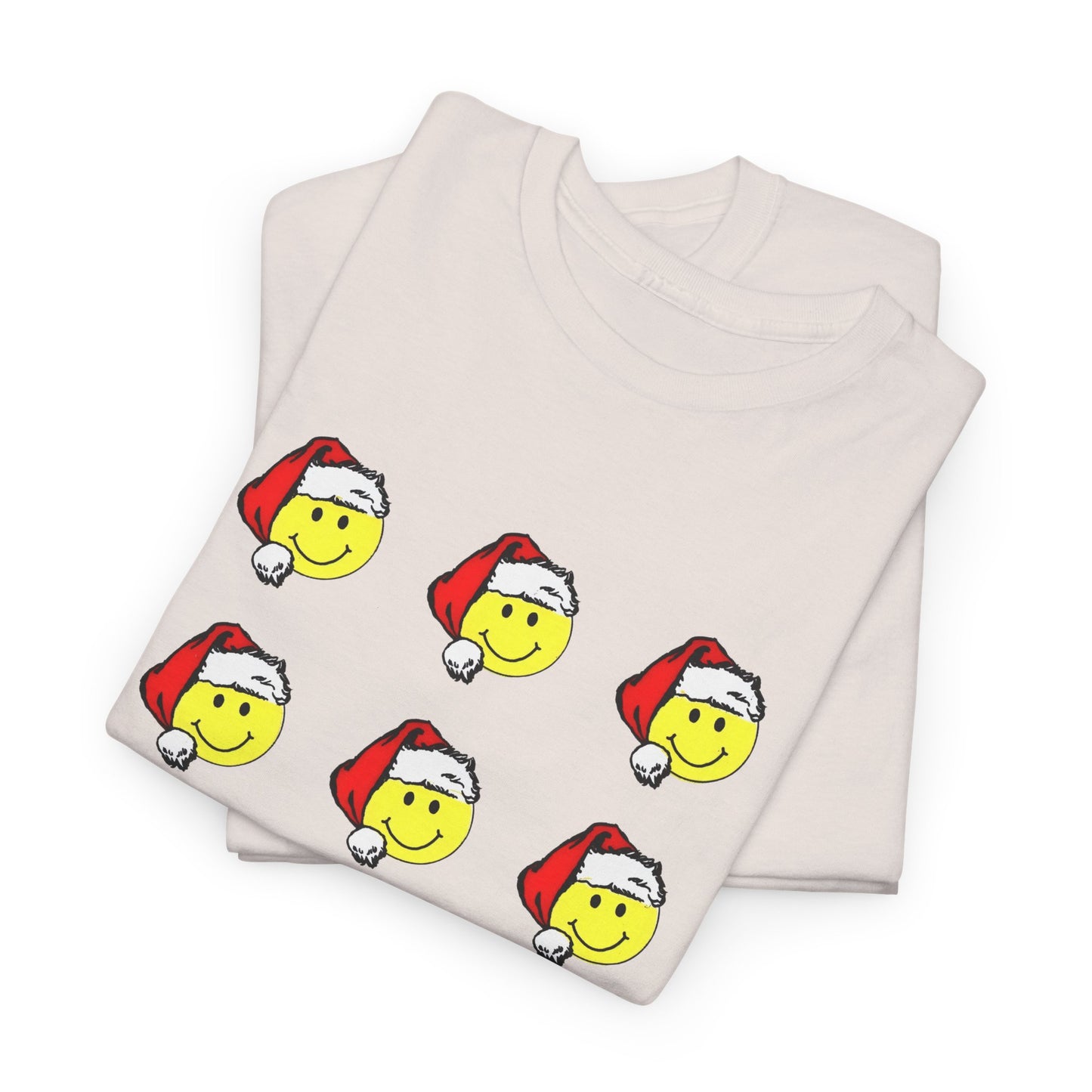 1980s sticker pack of happy face santas on a tshirt
