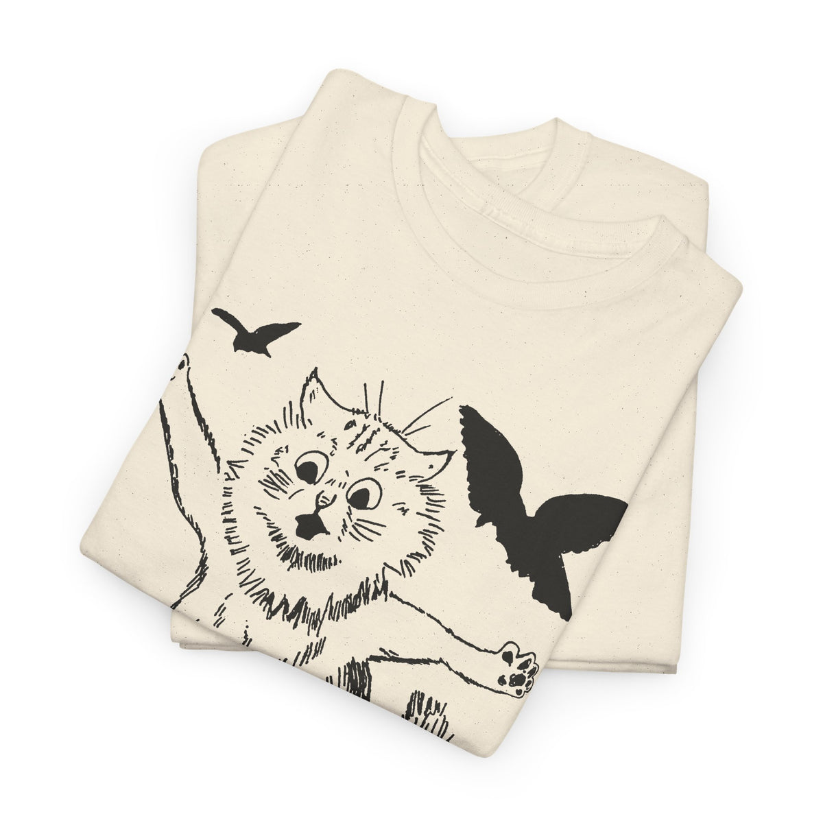 louis wain scared cat sketch running from birds tshirt