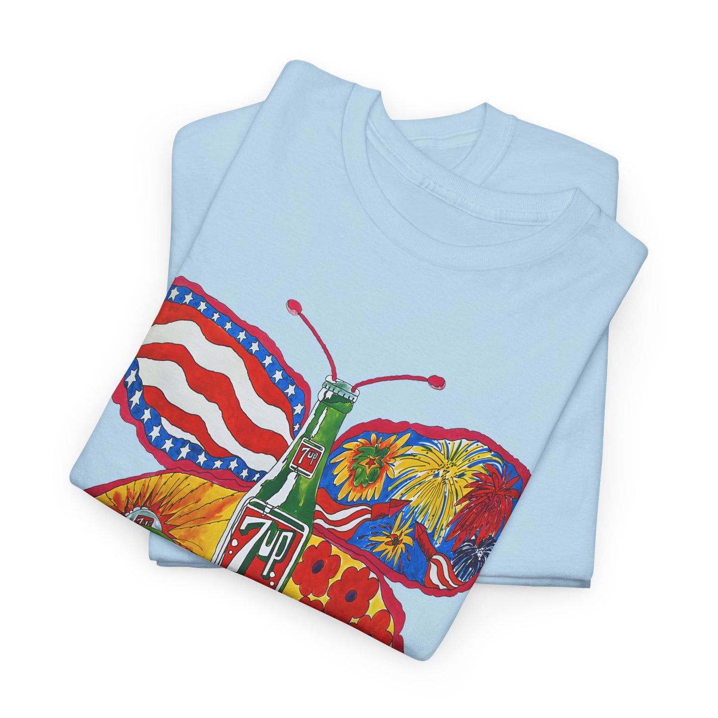 1971 psychedelic ad for 7 up butterfly and bottle reproduction custom edit tshirt
