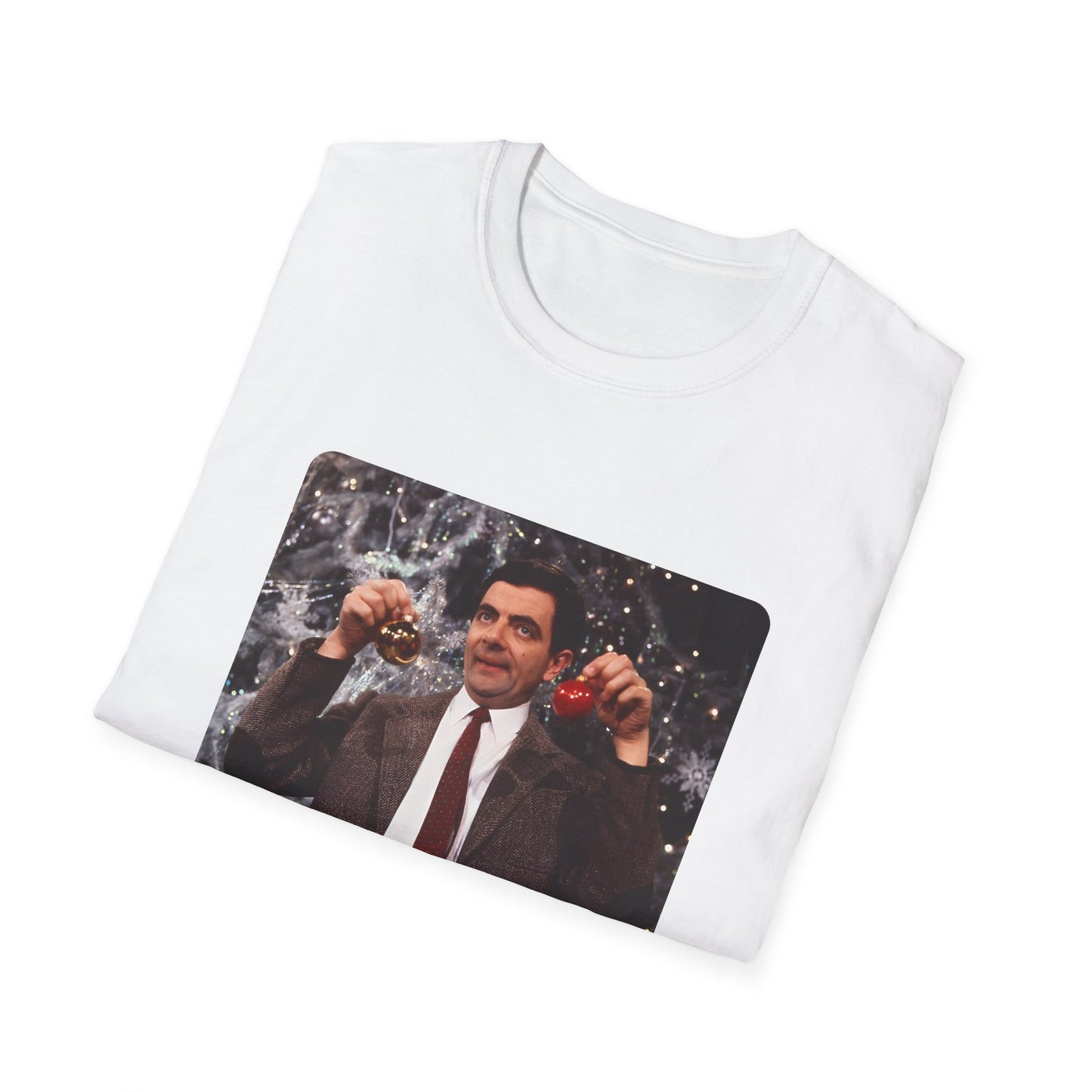 mr bean with christmas ornaments tshirt