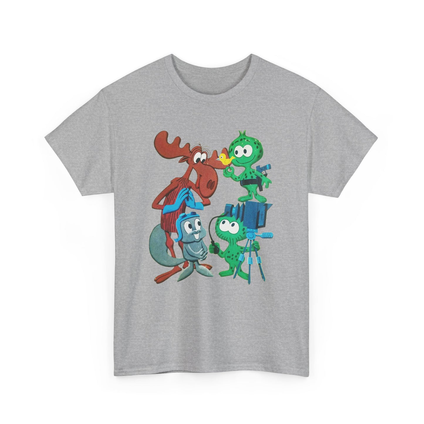 the rocky and bullwinkle show with gidney and cloyd reproduction tshirt