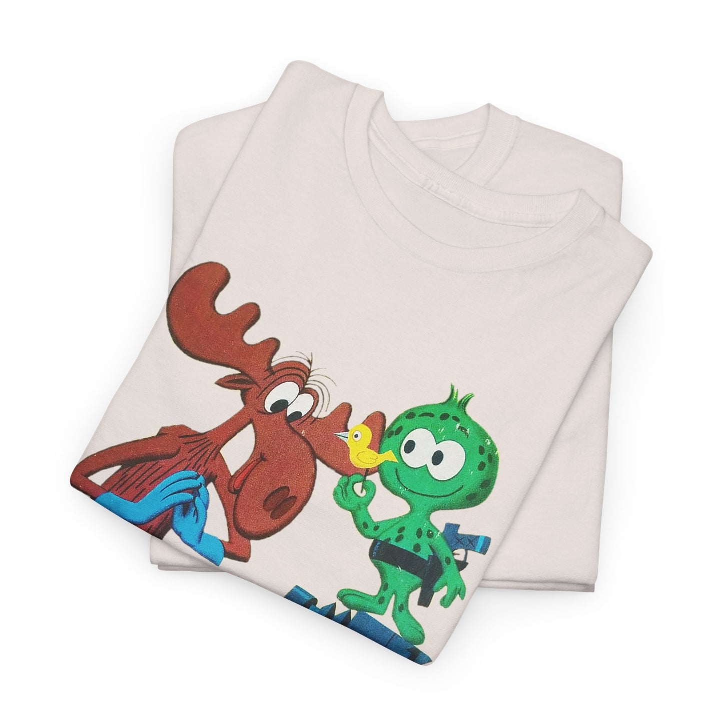 the rocky and bullwinkle show with gidney and cloyd reproduction tshirt