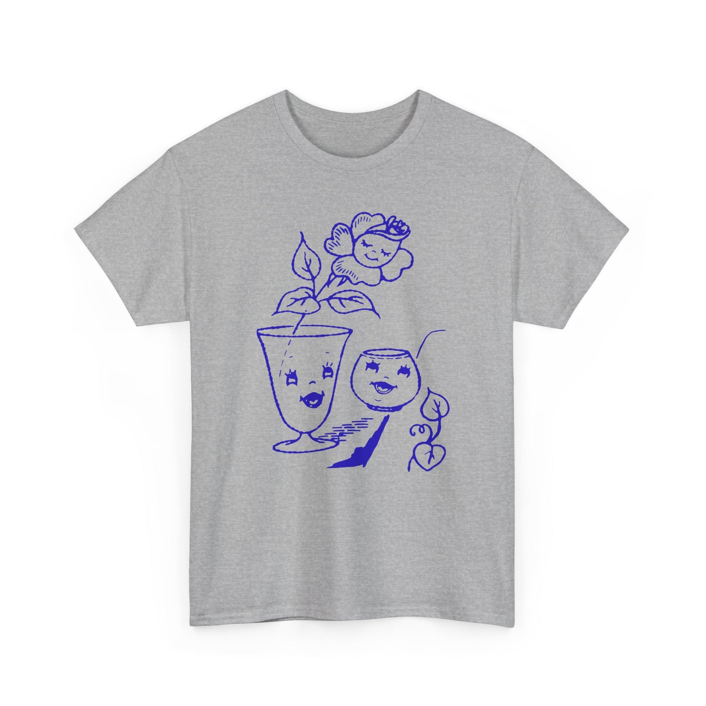 vintage happy flower and flower pots graphic reproduction tshirt